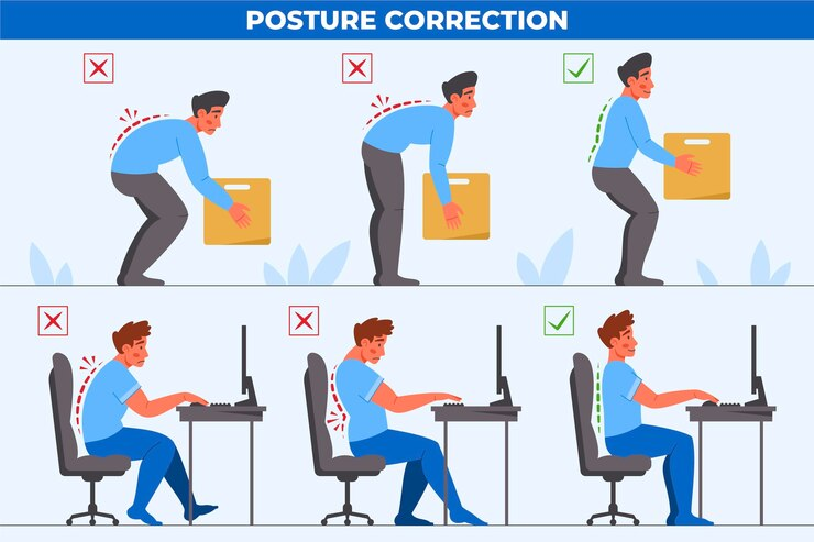 Maintain proper posture, whether lifting or sitting.